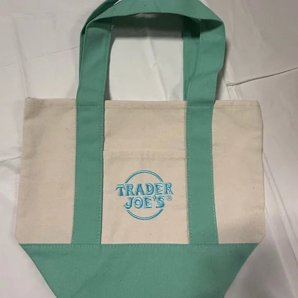 Trader Joe’s Mini Canvas Tote Bag Pastel Pink Blue Green Purple Reusable NWT - Picture 3 of 7